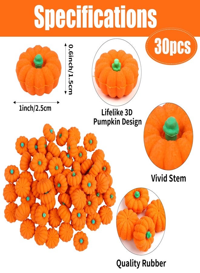 FOIMAS 30pcs 3D Pumpkin Erasers,Mini Pumpkin Rubber Eraser Stationery for Kids Students Halloween Fall Thanksgiving Party Favor Teacher Rewards Classroom - Image 2